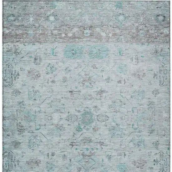 Teal Blue Gray And Silver Tribal Washable Indoor Outdoor Area Rug Photo 6