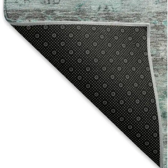 Teal Blue Gray And Silver Tribal Washable Indoor Outdoor Area Rug Photo 4