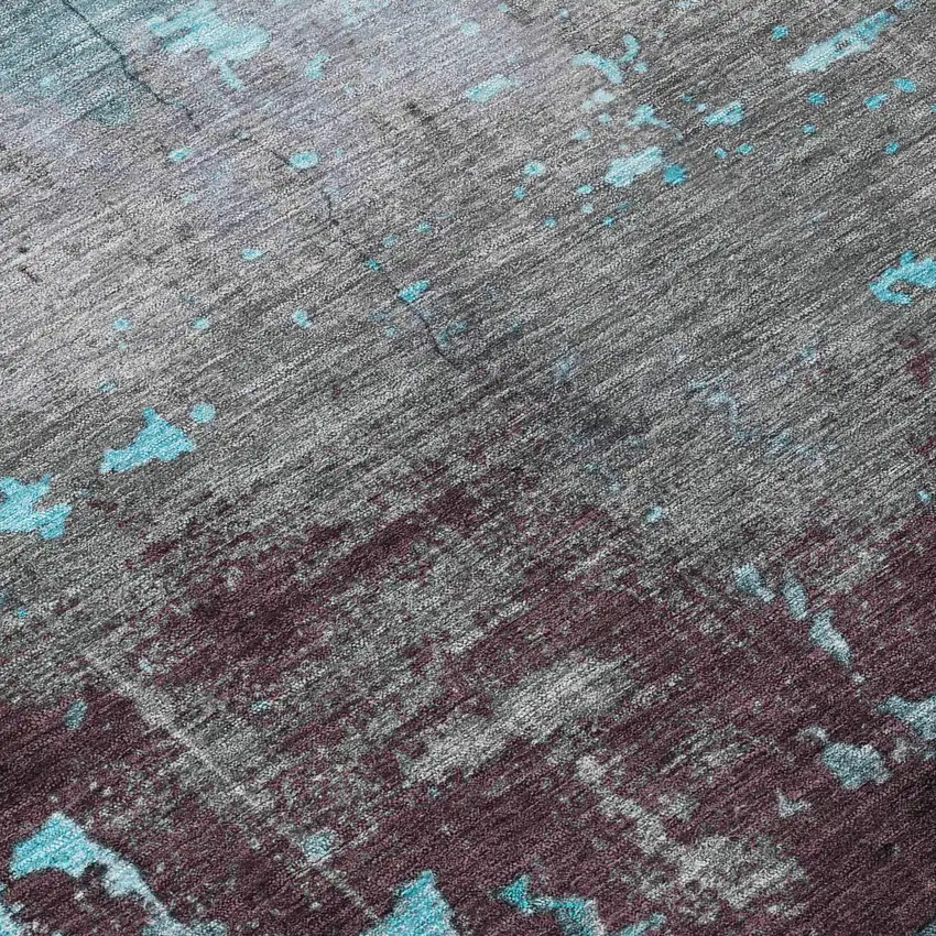 Teal Blue Gray And Taupe Abstract Washable Indoor Outdoor Area Rug Photo 8