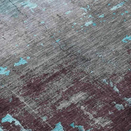 Teal Blue Gray And Taupe Abstract Washable Indoor Outdoor Area Rug Photo 8