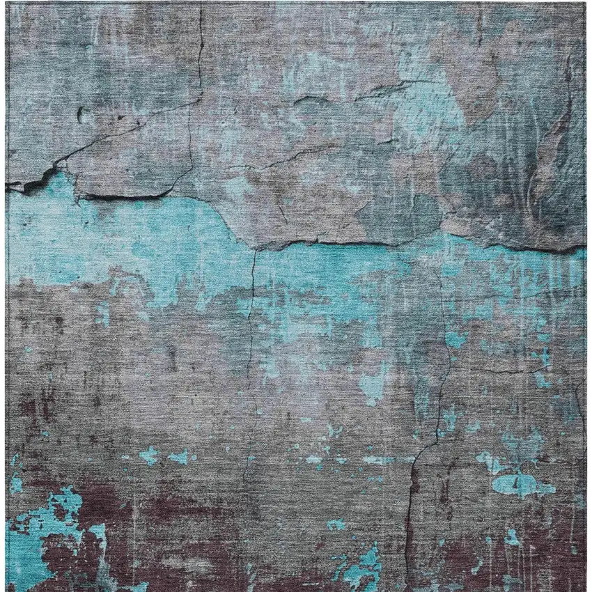 Teal Blue Gray And Taupe Abstract Washable Indoor Outdoor Area Rug Photo 6