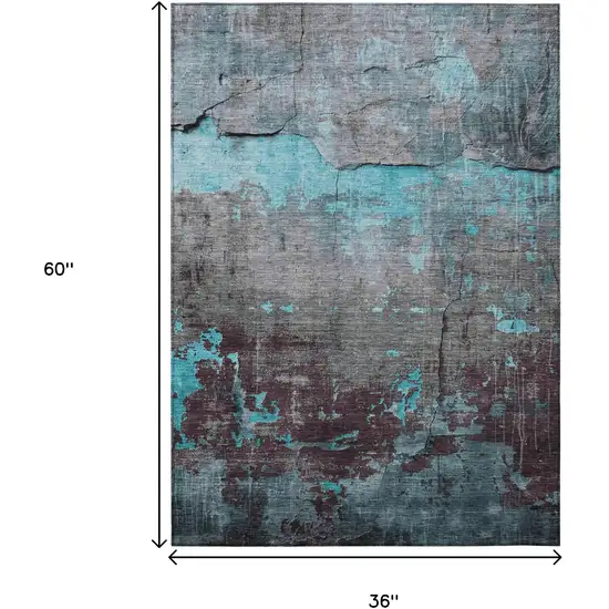 Teal Blue Gray And Taupe Abstract Washable Indoor Outdoor Area Rug Photo 9