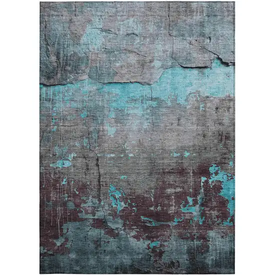 Teal Blue Gray And Taupe Abstract Washable Indoor Outdoor Area Rug Photo 4