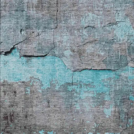 Teal Blue Gray And Taupe Abstract Washable Indoor Outdoor Area Rug Photo 4