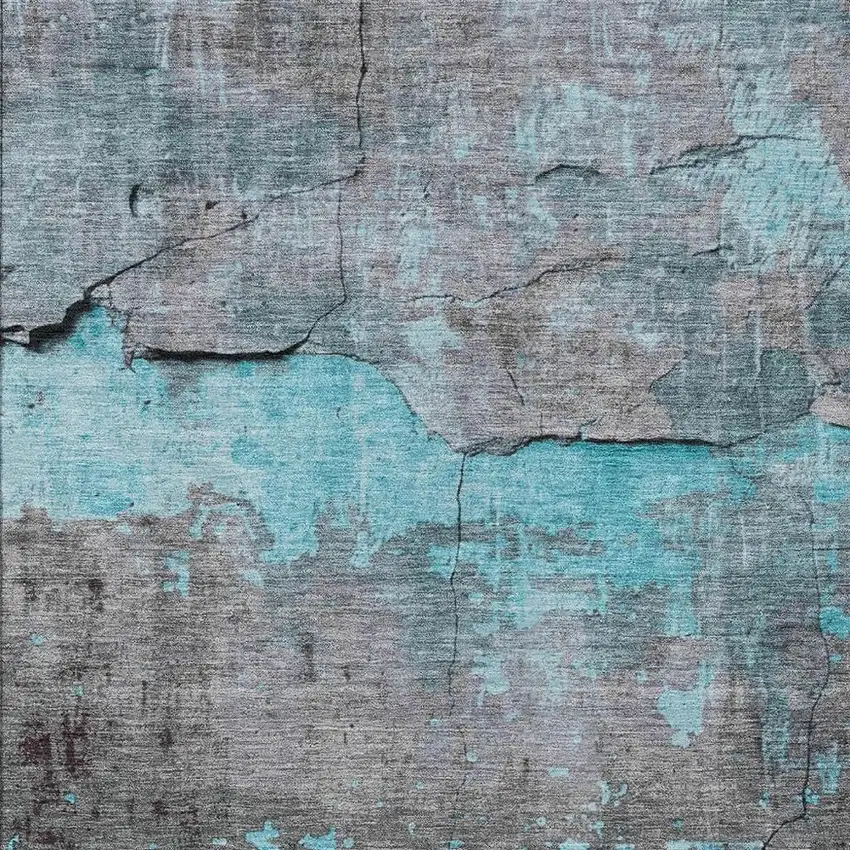 Teal Blue Gray And Taupe Abstract Washable Indoor Outdoor Area Rug Photo 4
