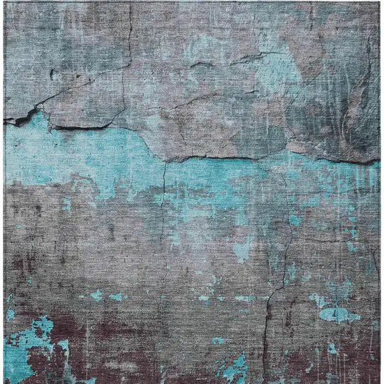 Teal Blue Gray And Taupe Abstract Washable Indoor Outdoor Area Rug Photo 6