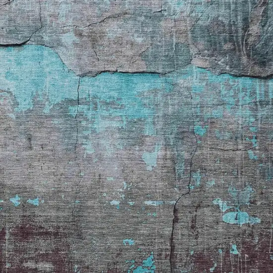 Teal Blue Gray And Taupe Abstract Washable Indoor Outdoor Area Rug Photo 4