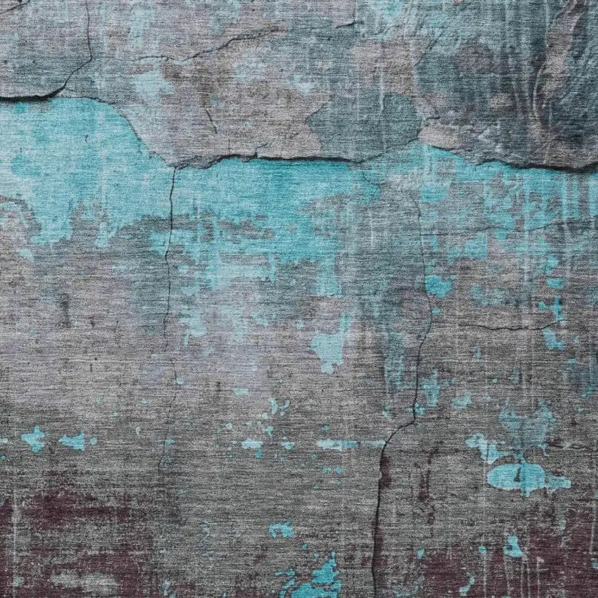 Teal Blue Gray And Taupe Abstract Washable Indoor Outdoor Area Rug Photo 4