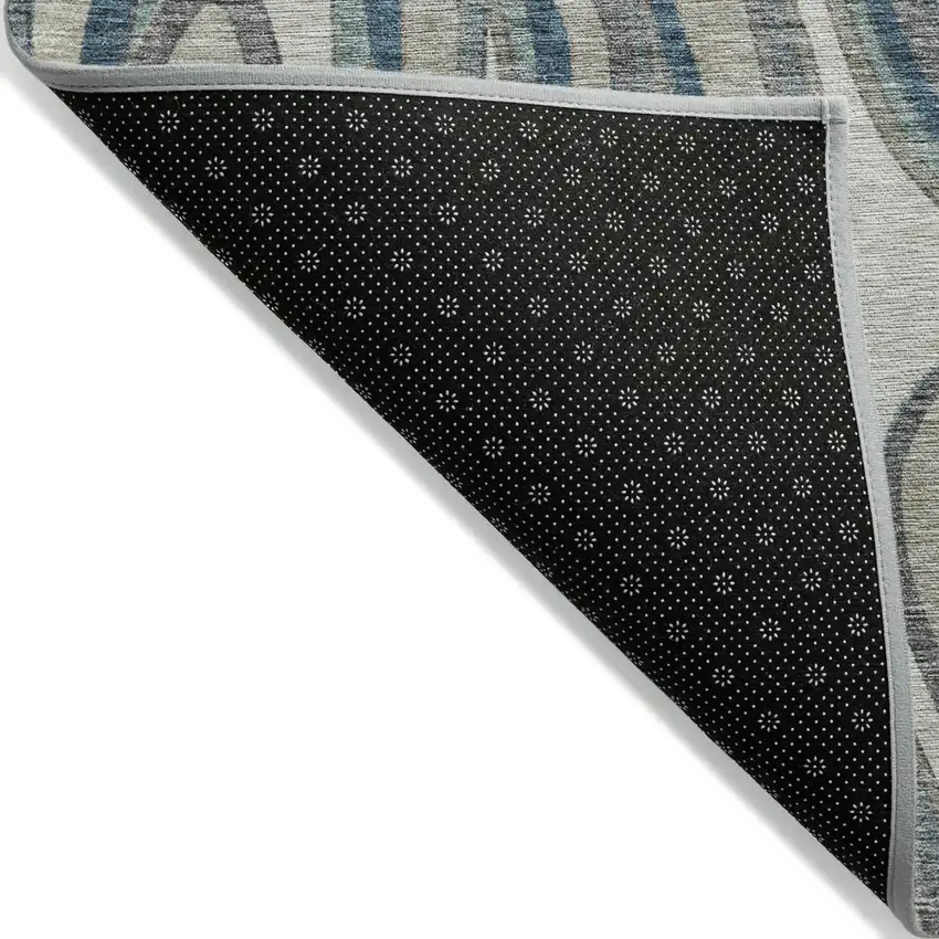 Teal Blue Gray And Taupe Abstract Washable Indoor Outdoor Area Rug Photo 2