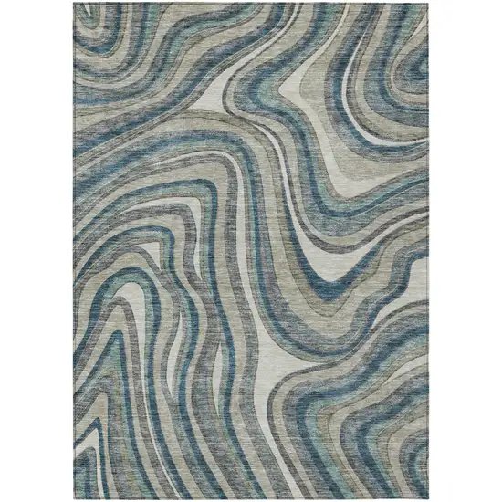 Teal Blue Gray And Taupe Abstract Washable Indoor Outdoor Area Rug Photo 2
