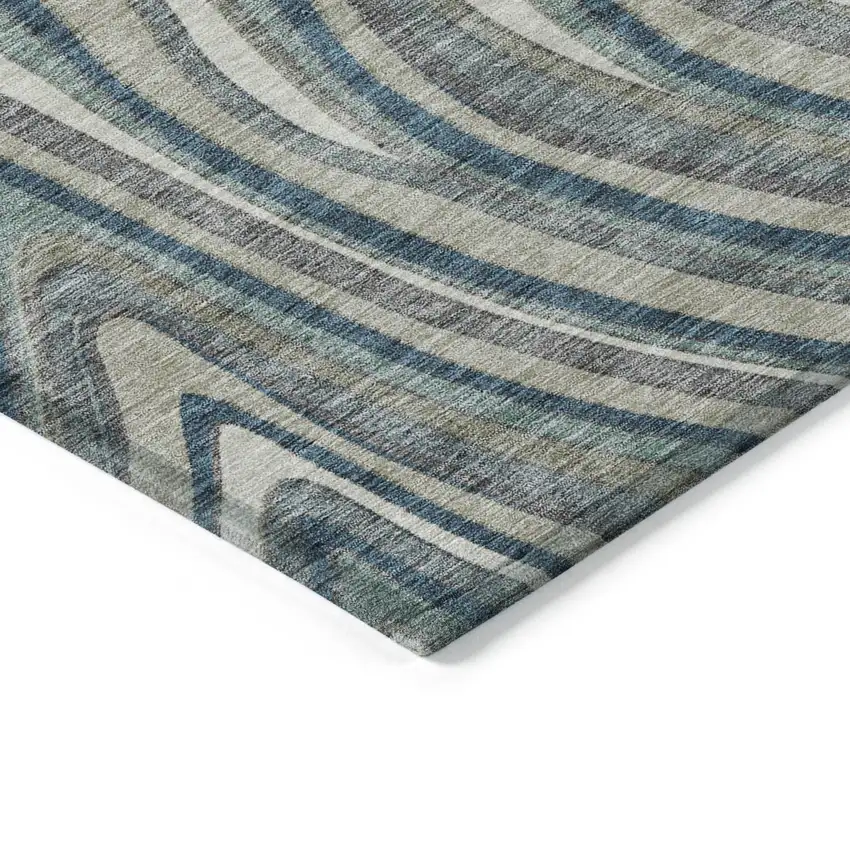 Teal Blue Gray And Taupe Abstract Washable Indoor Outdoor Area Rug Photo 4