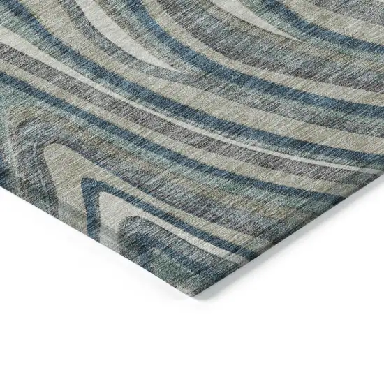 Teal Blue Gray And Taupe Abstract Washable Indoor Outdoor Area Rug Photo 4