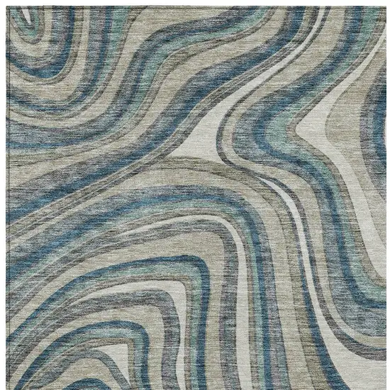 Teal Blue Gray And Taupe Abstract Washable Indoor Outdoor Area Rug Photo 5