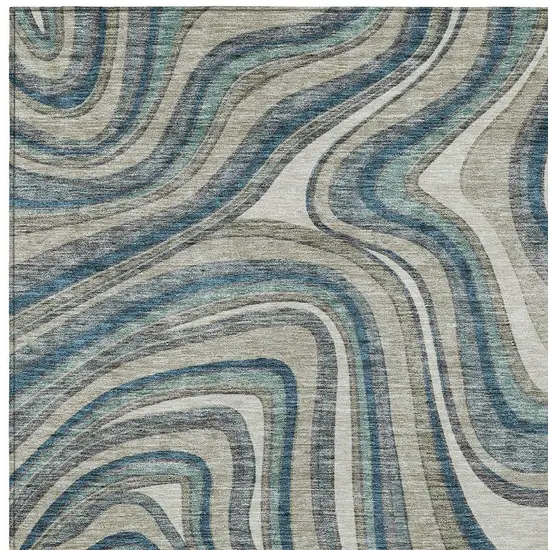 Teal Blue Gray And Taupe Abstract Washable Indoor Outdoor Area Rug Photo 4