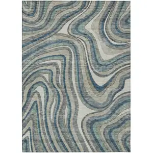 Photo of Teal Blue Gray And Taupe Abstract Washable Indoor Outdoor Area Rug