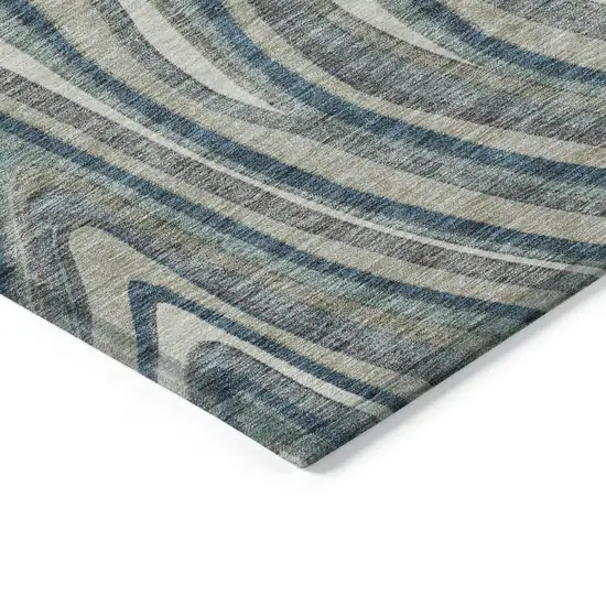 Teal Blue Gray And Taupe Abstract Washable Indoor Outdoor Area Rug Photo 5
