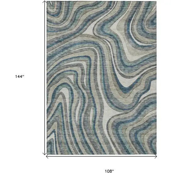 Teal Blue Gray And Taupe Abstract Washable Indoor Outdoor Area Rug Photo 7