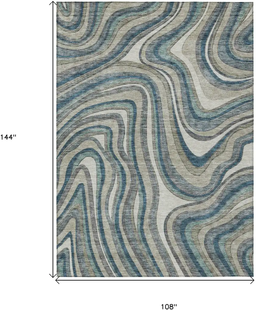 Teal Blue Gray And Taupe Abstract Washable Indoor Outdoor Area Rug Photo 7