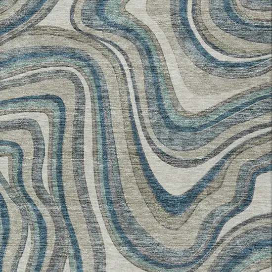 Teal Blue Gray And Taupe Abstract Washable Indoor Outdoor Area Rug Photo 4