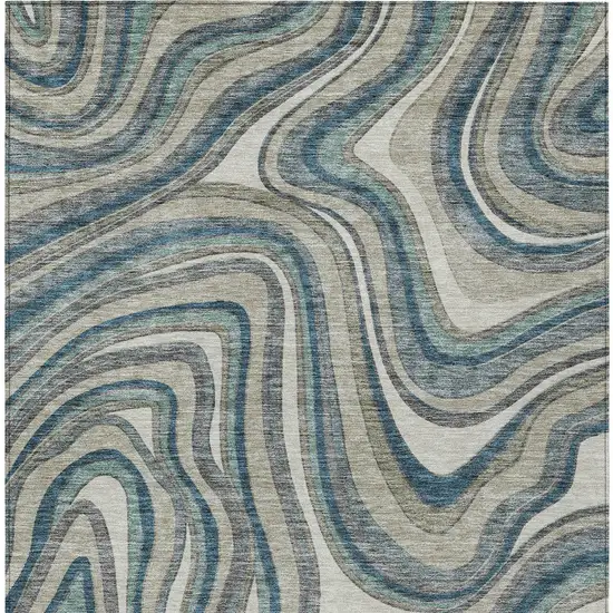 Teal Blue Gray And Taupe Abstract Washable Indoor Outdoor Area Rug Photo 5