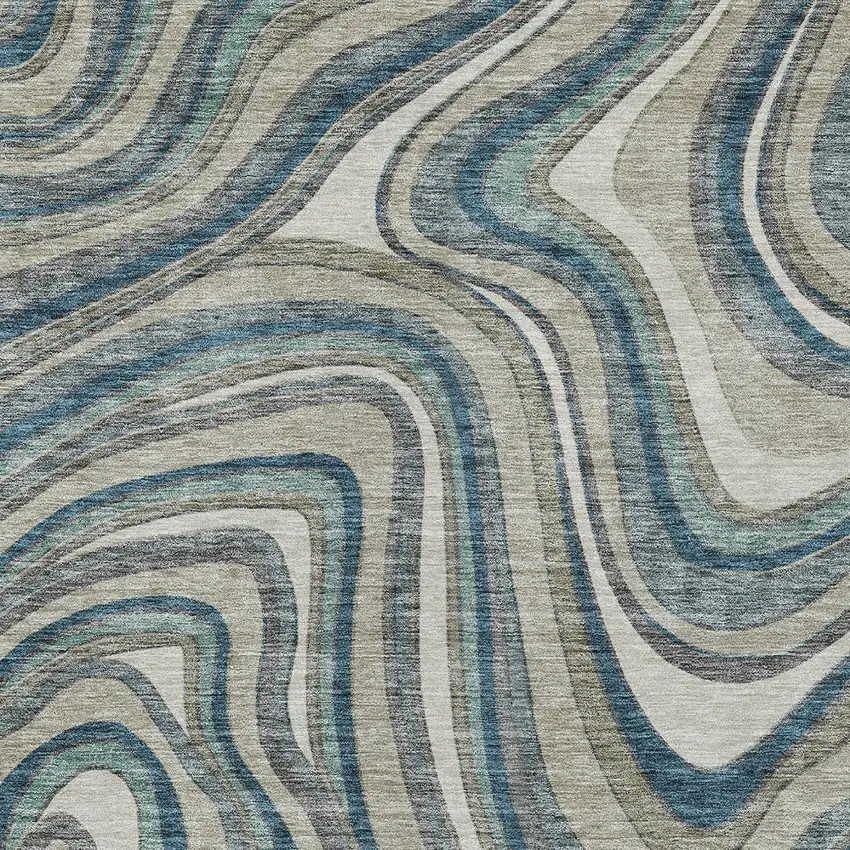 Teal Blue Gray And Taupe Abstract Washable Indoor Outdoor Area Rug Photo 4