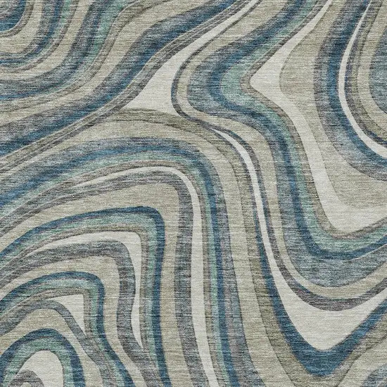 Teal Blue Gray And Taupe Abstract Washable Indoor Outdoor Area Rug Photo 4