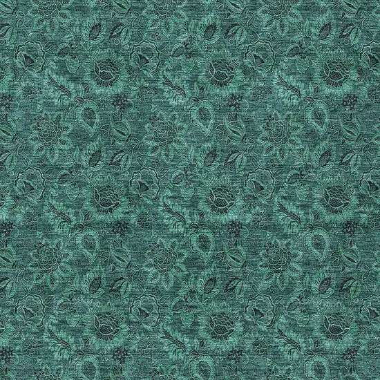 Teal Blue Green And Charcoal Floral Washable Indoor Outdoor Area Rug Photo 5