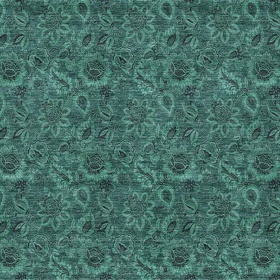 Teal Blue Green And Charcoal Floral Washable Indoor Outdoor Area Rug Photo 5