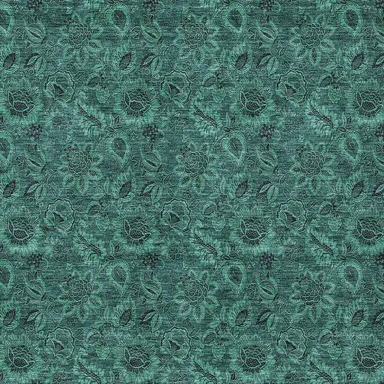 Teal Blue Green And Charcoal Floral Washable Indoor Outdoor Area Rug Photo 5