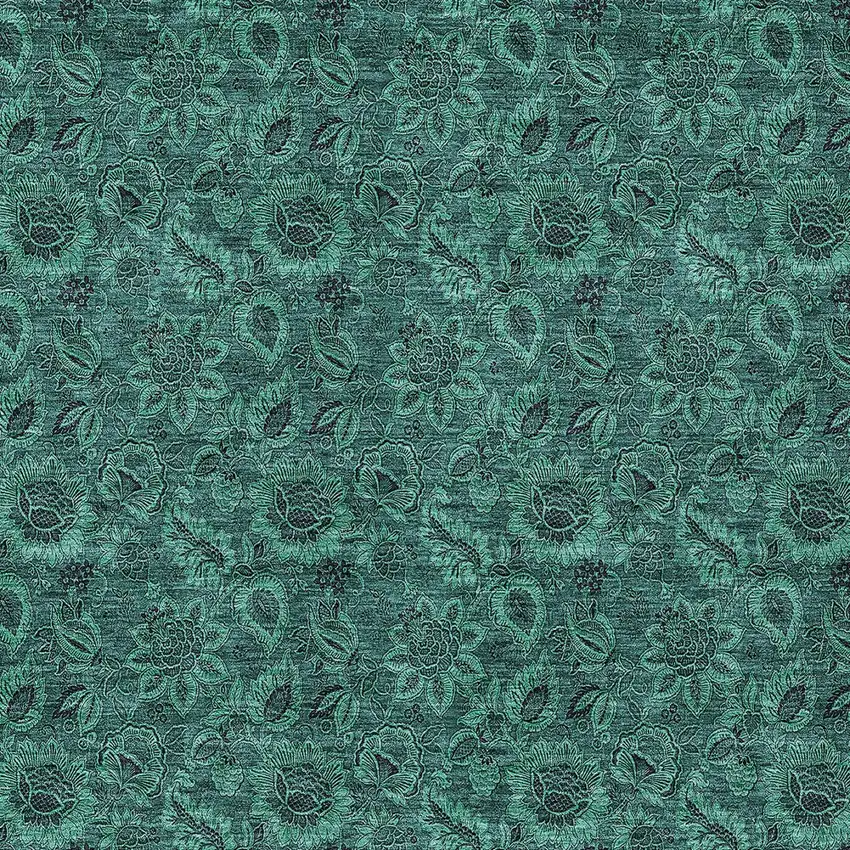Teal Blue Green And Charcoal Floral Washable Indoor Outdoor Area Rug Photo 5