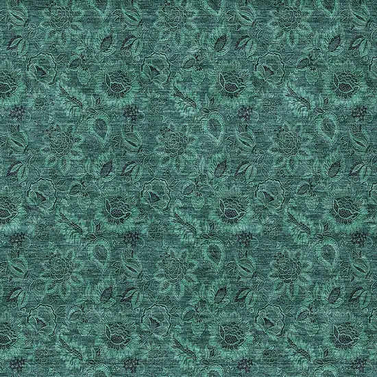 Teal Blue Green And Charcoal Floral Washable Indoor Outdoor Area Rug Photo 5