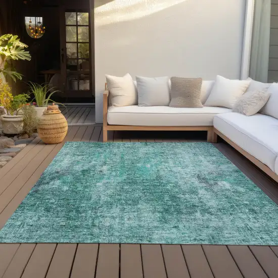Teal Blue Green And Gray Abstract Washable Indoor Outdoor Area Rug Photo 6