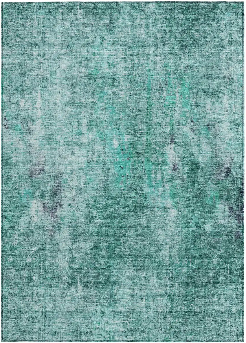 Teal Blue Green And Gray Abstract Washable Indoor Outdoor Area Rug Photo 5