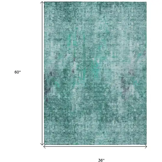 Teal Blue Green And Gray Abstract Washable Indoor Outdoor Area Rug Photo 3