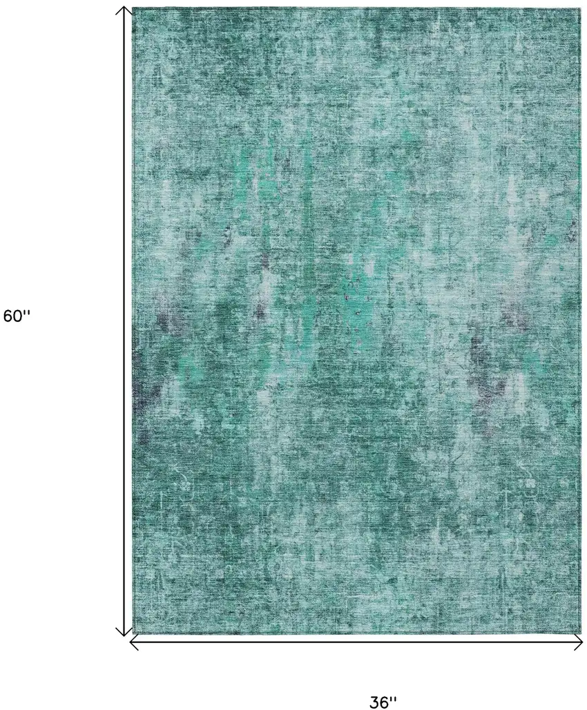 Teal Blue Green And Gray Abstract Washable Indoor Outdoor Area Rug Photo 3