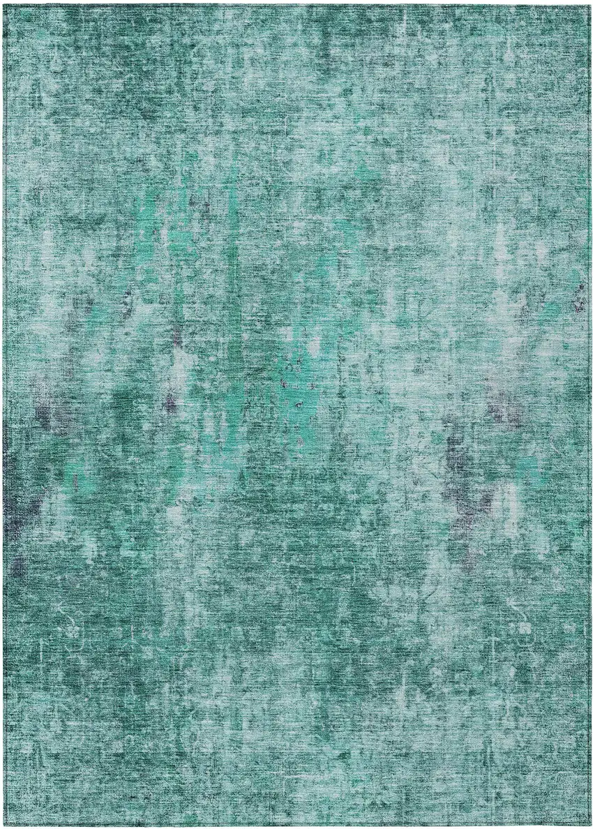 Teal Blue Green And Gray Abstract Washable Indoor Outdoor Area Rug Photo 2
