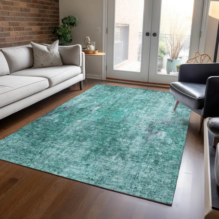 Teal Blue Green And Gray Abstract Washable Indoor Outdoor Area Rug Photo 8