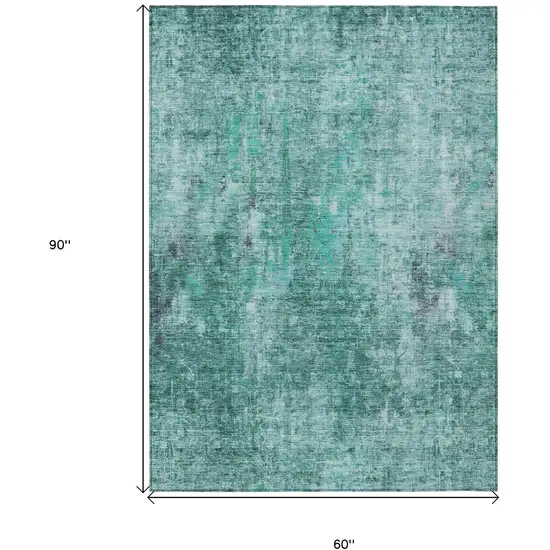 Teal Blue Green And Gray Abstract Washable Indoor Outdoor Area Rug Photo 3