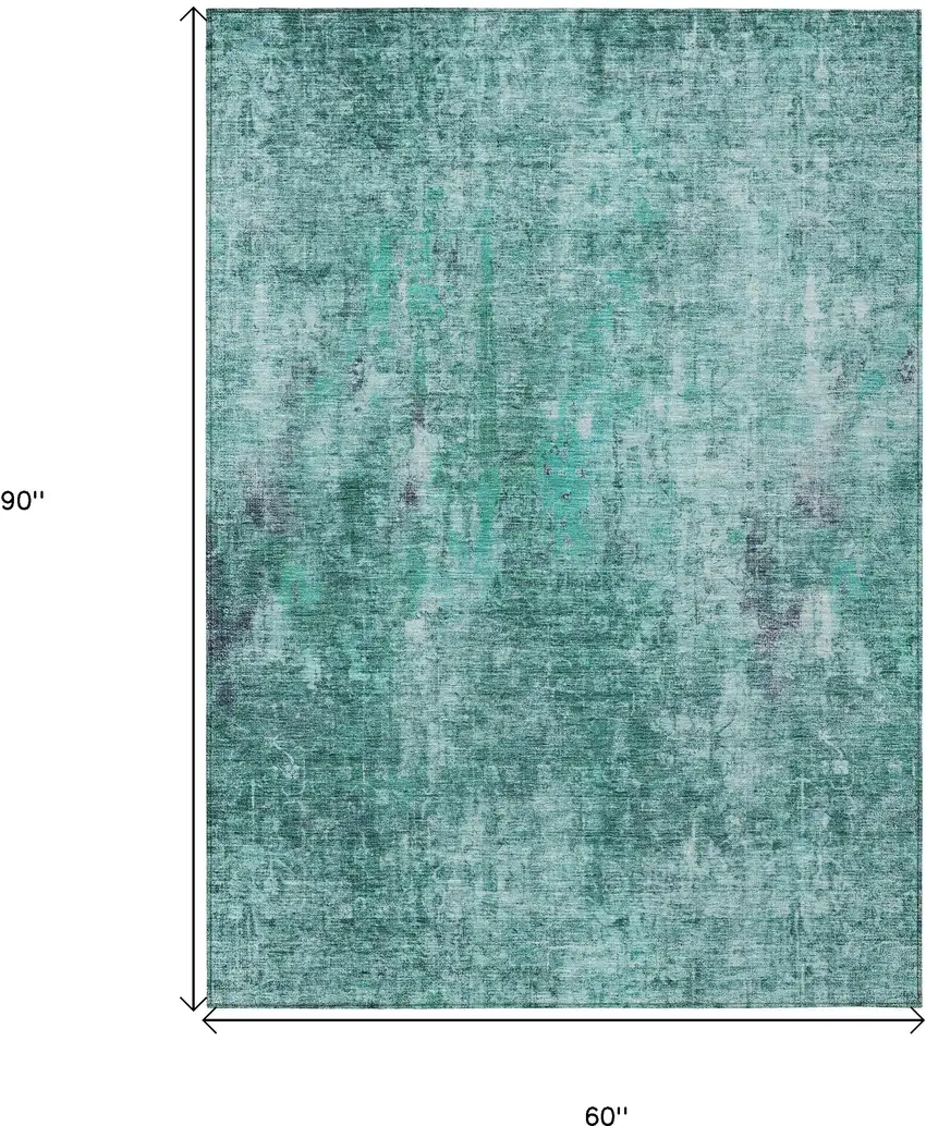 Teal Blue Green And Gray Abstract Washable Indoor Outdoor Area Rug Photo 3