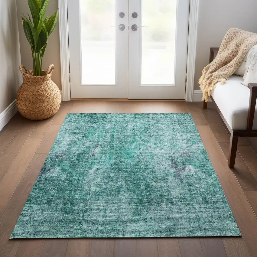 Teal Blue Green And Gray Abstract Washable Indoor Outdoor Area Rug Photo 9