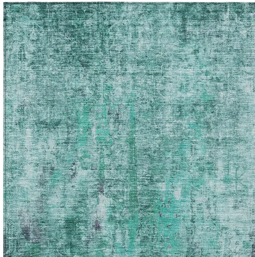Teal Blue Green And Gray Abstract Washable Indoor Outdoor Area Rug Photo 5