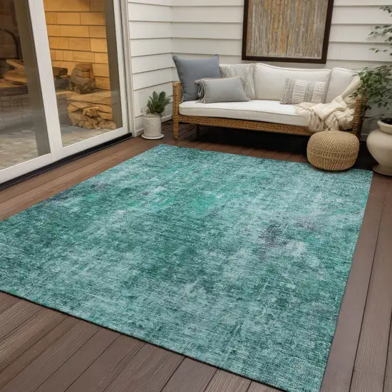 Teal Blue Green And Gray Abstract Washable Indoor Outdoor Area Rug Photo 9