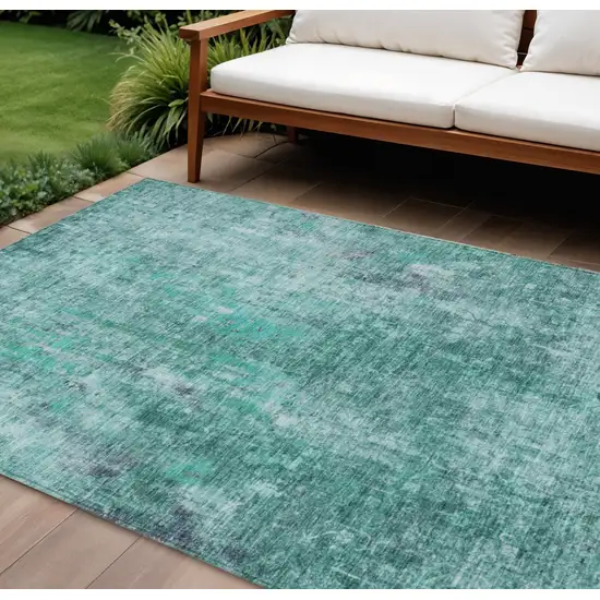 Teal Blue Green And Gray Abstract Washable Indoor Outdoor Area Rug Photo 1