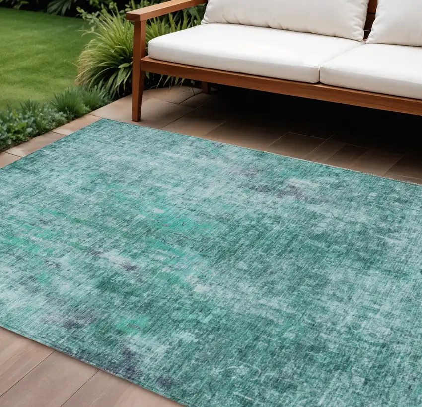 Teal Blue Green And Gray Abstract Washable Indoor Outdoor Area Rug Photo 1