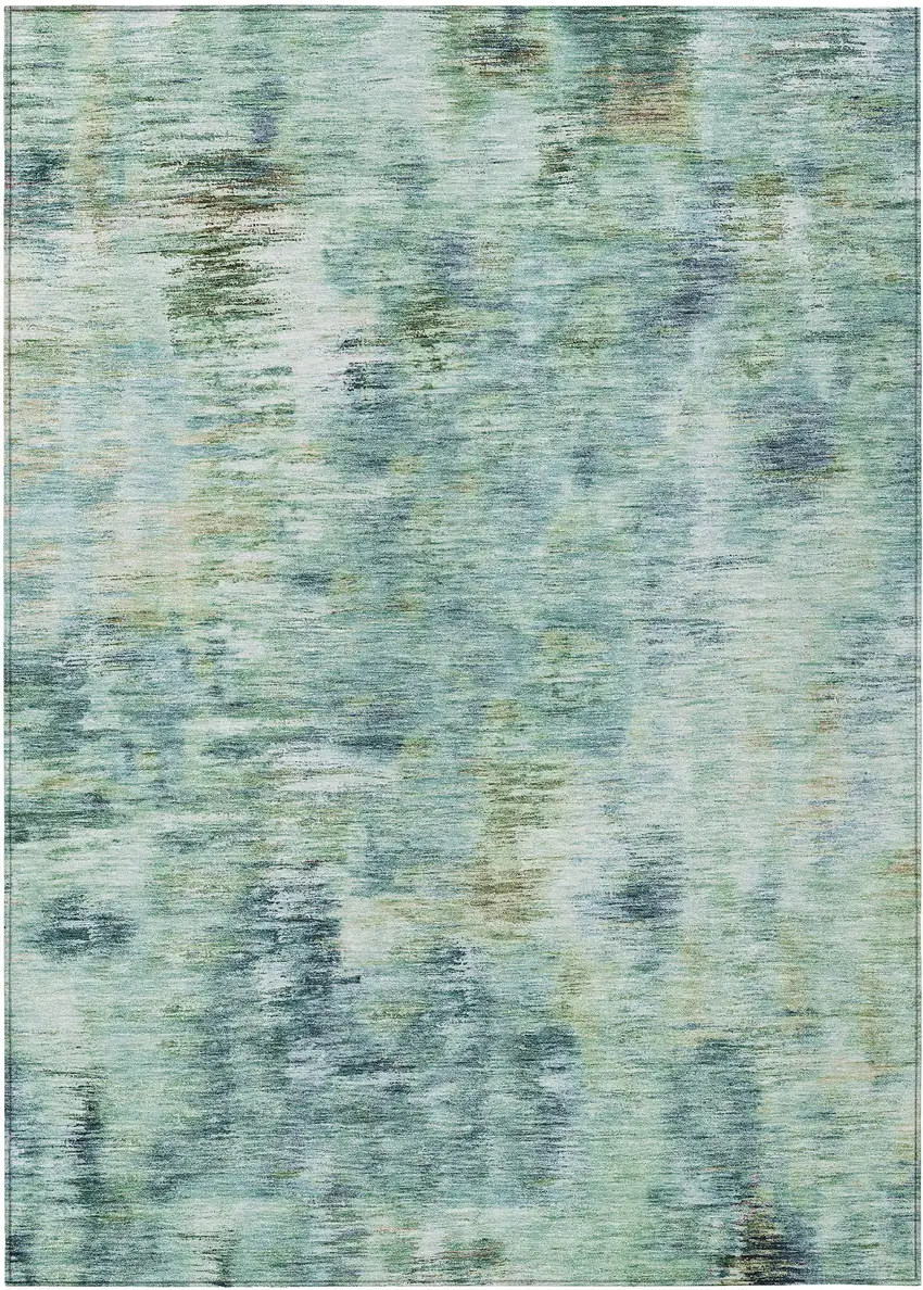 Teal Blue Green And Ivory Abstract Washable Indoor Outdoor Area Rug Photo 2