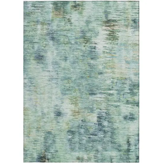Teal Blue Green And Ivory Abstract Washable Indoor Outdoor Area Rug Photo 7