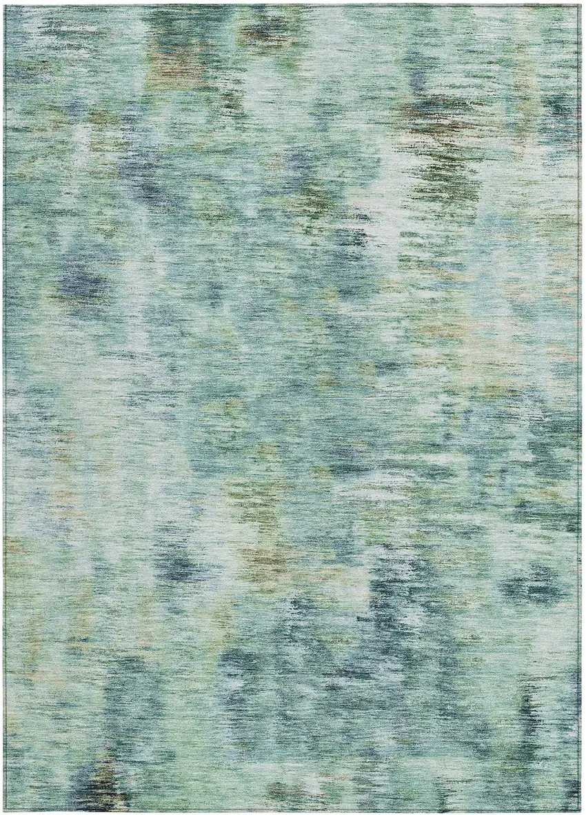 Teal Blue Green And Ivory Abstract Washable Indoor Outdoor Area Rug Photo 7