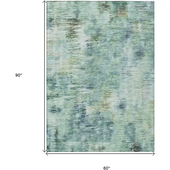Teal Blue Green And Ivory Abstract Washable Indoor Outdoor Area Rug Photo 3