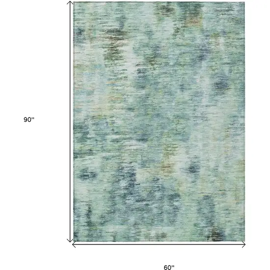 Teal Blue Green And Ivory Abstract Washable Indoor Outdoor Area Rug Photo 3