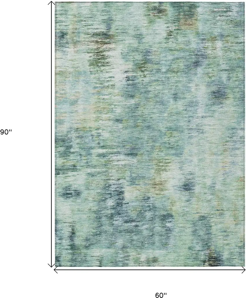 Teal Blue Green And Ivory Abstract Washable Indoor Outdoor Area Rug Photo 3